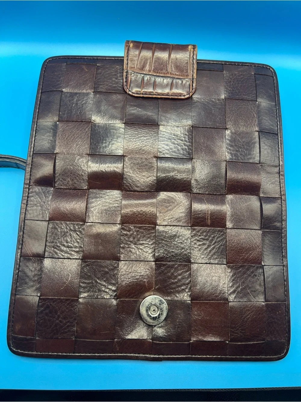 VTG Brighton Giverny Chocolate Brown Leather Basket Weave Wallet Clutch
